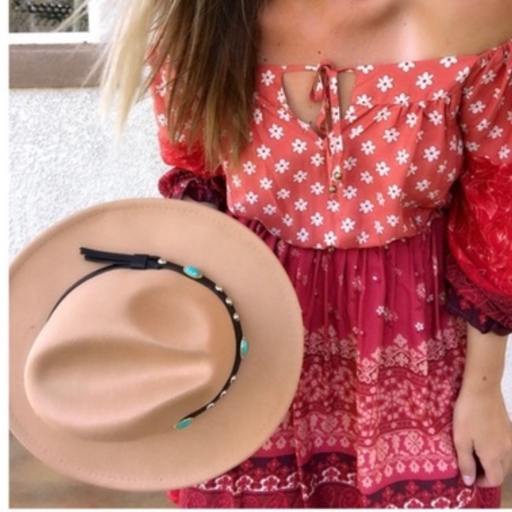 Ryder Brim Hat with strap and turquoise details in Camel NWT - Picture 2 of 7